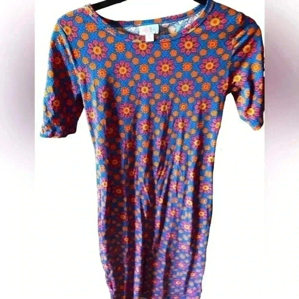 Lularoe XS blue & orange floral Julia pencil dress. NWT.Great fun Summer print!